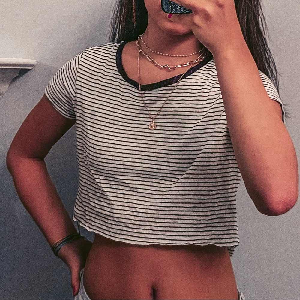 FREE Cropped Striped Short Sleeve Shirt